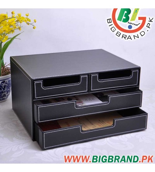 3 Layer 4 Drawer Wood Structure Leather desk Storage Box